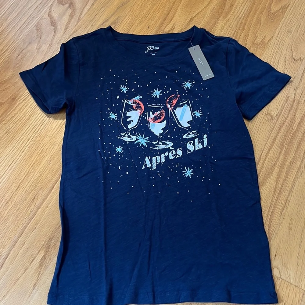 Jcrew Apres ski graphic navy blue T-shirt extra small NWT AE974